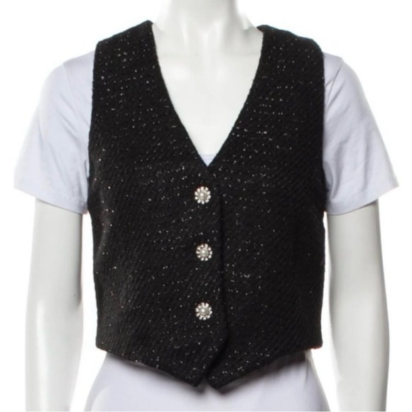 JASON WU Black Metallic Tweed Jewel Button Vest | Size Medium - Picture 3 of 12